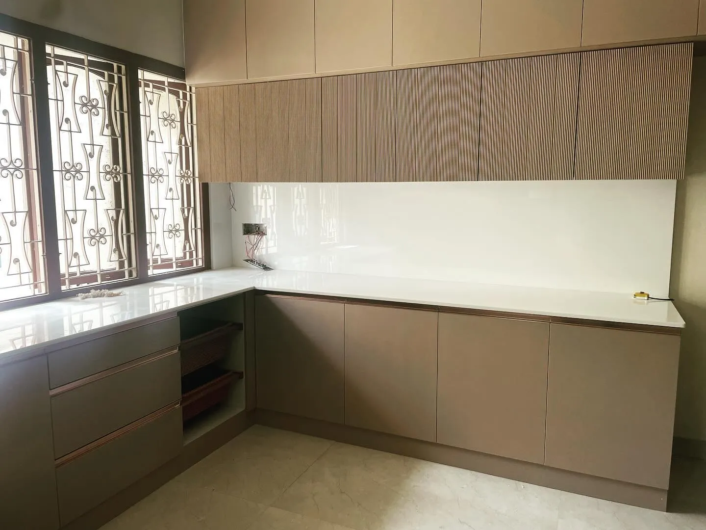 Hall Cum  Kitchen Base Cabinets Desk and Decor 