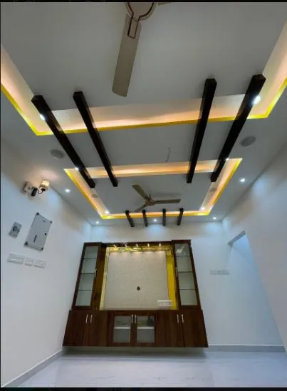 Display Unit with Backlit Grid Ceiling Modern Living Room Designs Desk and Decor 