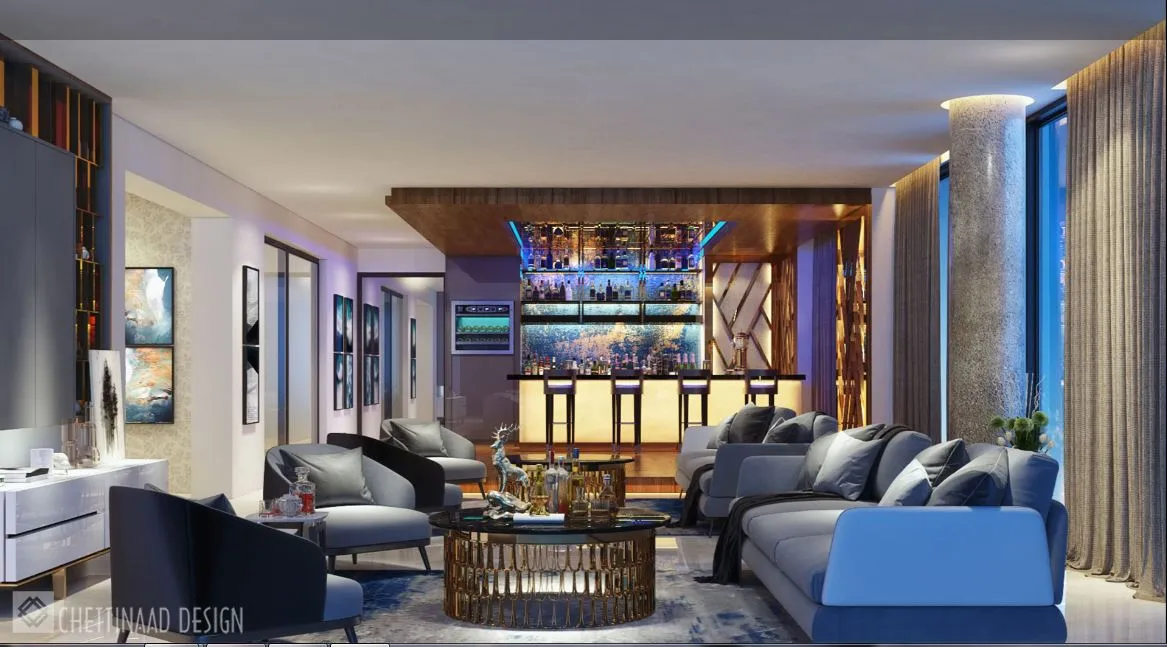 Luxury Living Room with Sculptural Chandelier & Circular Art Piece Modern Living Room Designs Desk and Decor 