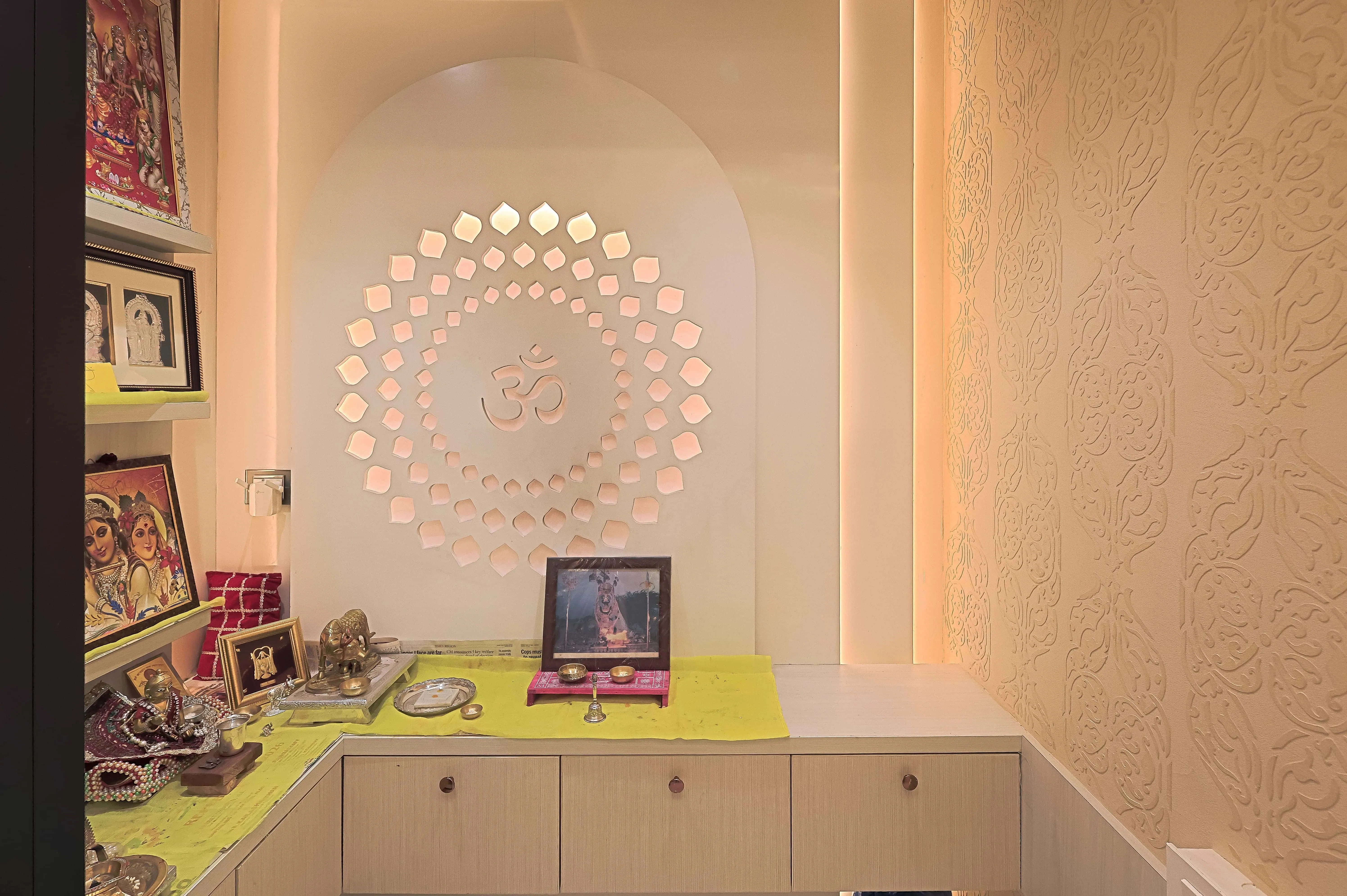 Divine Harmony - Mr. Ronak Residancy  Baashyaam Dedicated Pooja Room Desk and Decor 