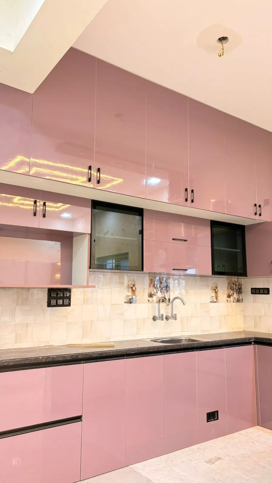 Premium Pastel Lavender & Wood Grain Multi-Tier Kitchen Cabinets Wall Cabinets Desk and Decor 