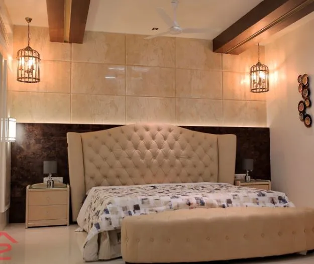 Master Bedroom with Wardrobe & Geometric Ceiling Modern Bedroom Desk and Decor 