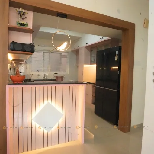 U-Shaped Modular Kitchen with Wood & White Cabinetry Modular Kitchen Desk and Decor 