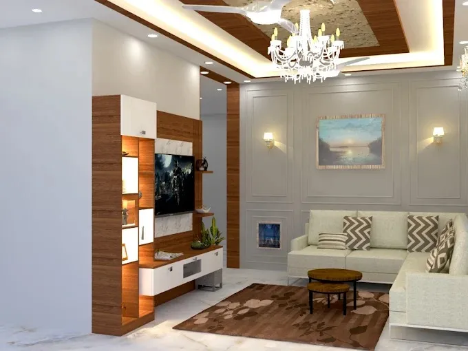 Modern TV Unit with Decorative CNC Partition & Wallpaper Backdrop Modern Living Room Designs Desk and Decor 