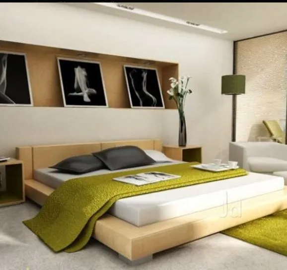 Minimalist Bedroom with Recessed Art Niche & Platform Bed Modern Bedroom Desk and Decor 