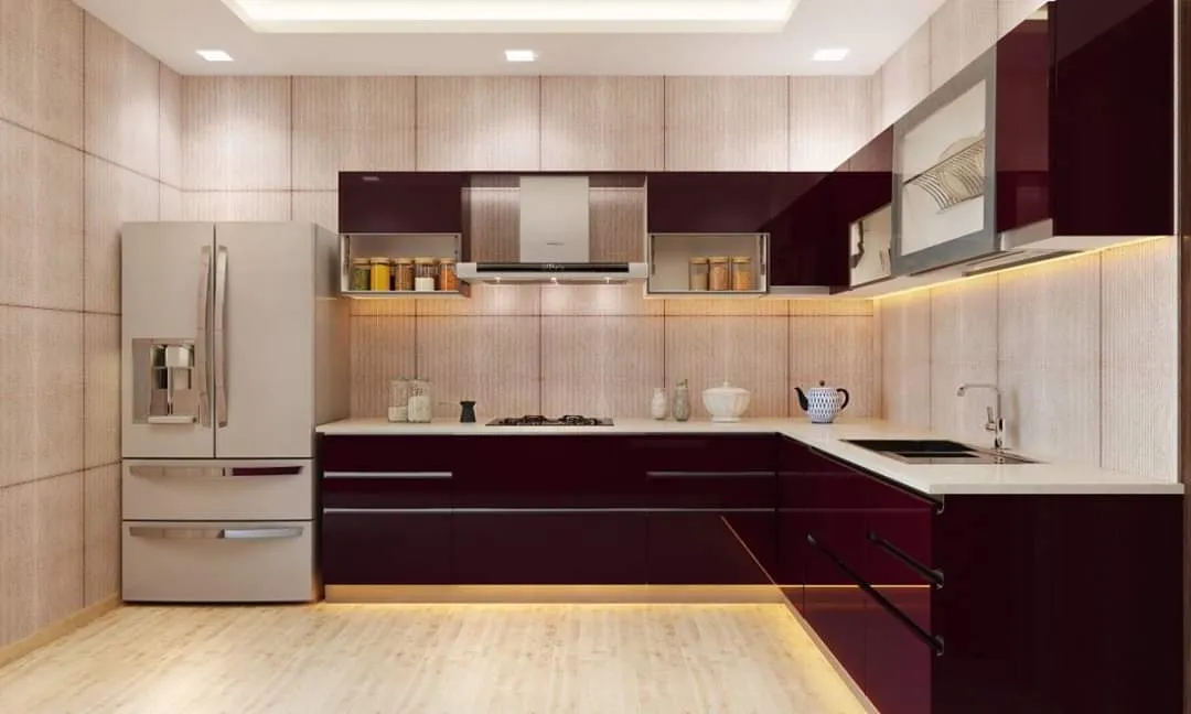 L-Shaped Modular Kitchen with Black Cabinets & Dining Nook Modular Kitchen Desk and Decor 
