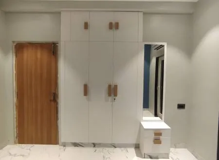 Bedroom Wardrobe with Wooden Handle Accents Modular Wardrobe Desk and Decor 