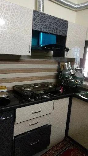 Compact Modular Kitchen with Crackle-Pattern Cabinets Modular Kitchen Desk and Decor 