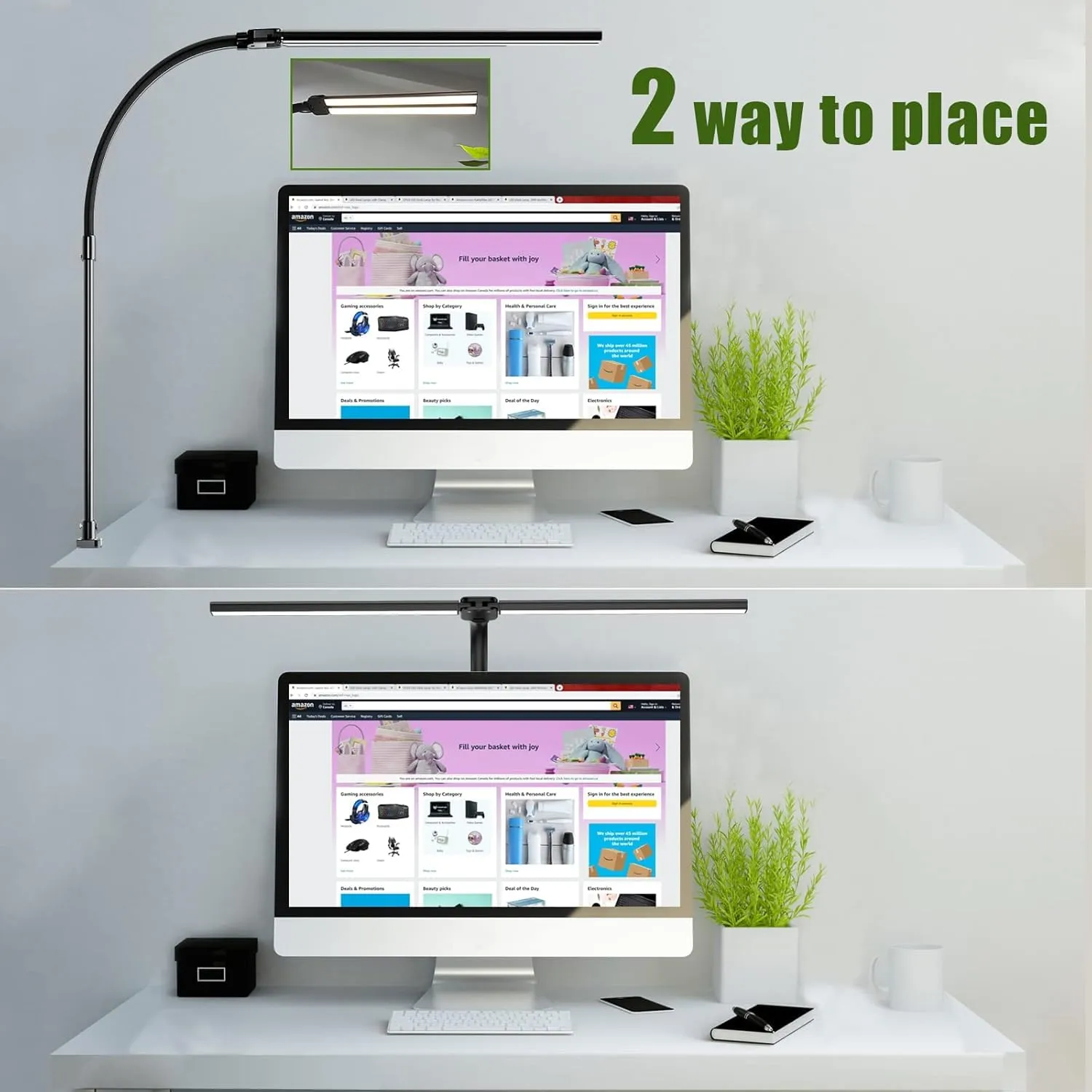 Double Head LED Desk Clamp Lamp Light- with Adjustable Arms Desk Lamps Desk and Decor 