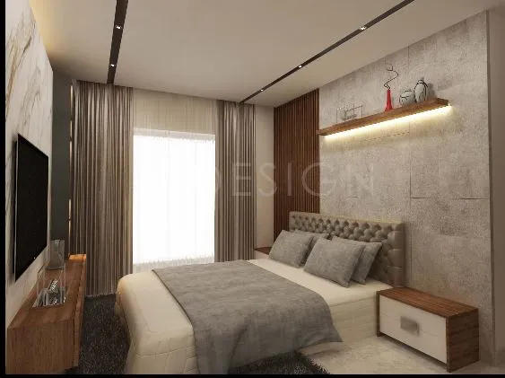 Master Bedroom Set with Tufted Upholstered Bed & Floating Nightstands Modern Bedroom Desk and Decor 