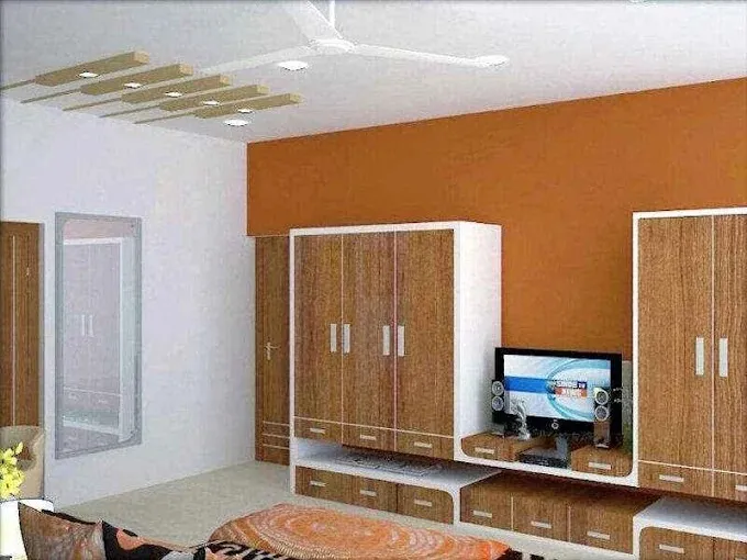 Bedroom with Decorative Floral Ceiling Panel & Wall Art Modern Bedroom Desk and Decor 