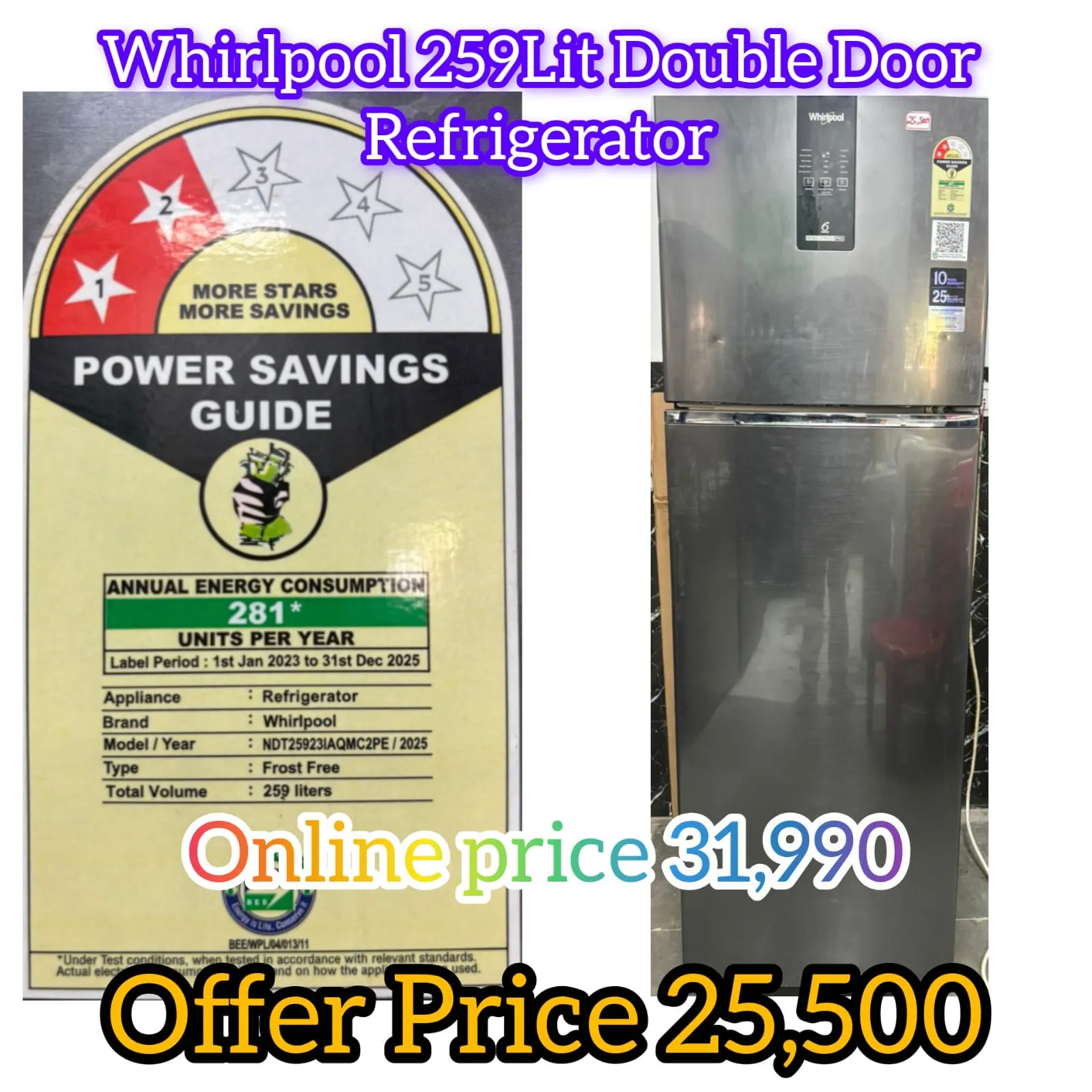 Refrigirator Whirlpool 259L Refrigerators Desk and Decor 