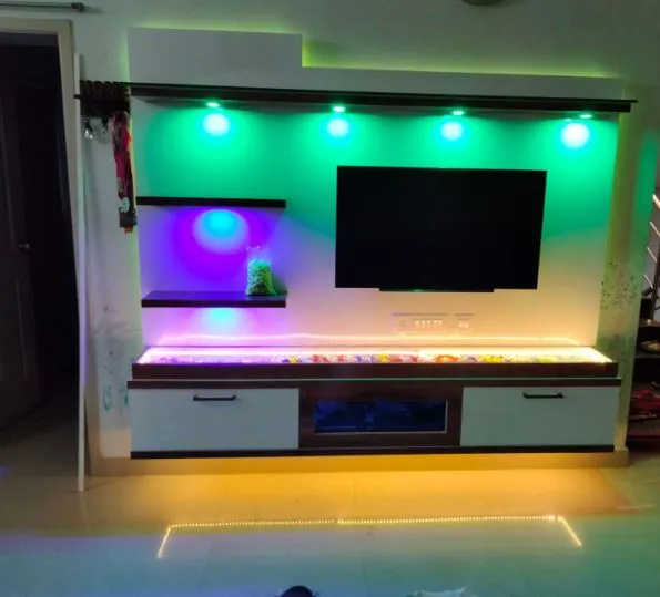 Display Unit with Backlit Grid Ceiling Modern Living Room Designs Desk and Decor 