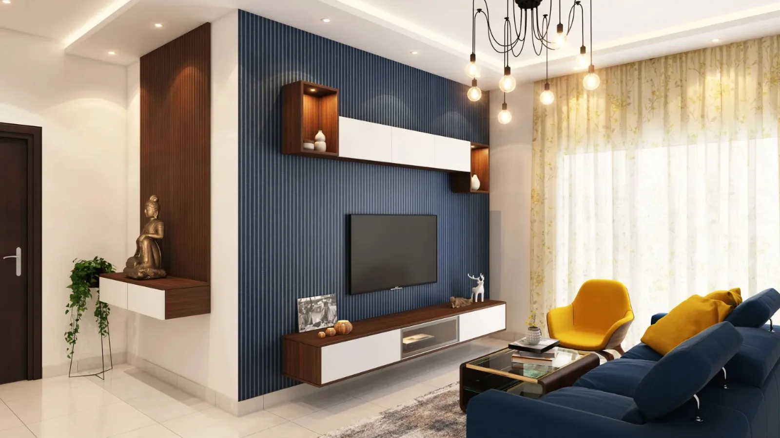 TV Feature Wall with Display Cabinet TV Unit Focused Design Desk and Decor 