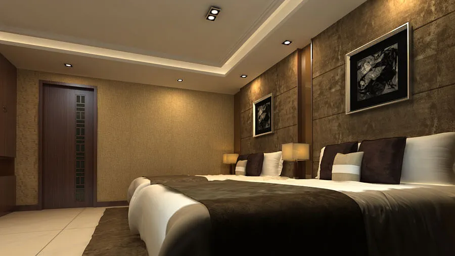 Luxury Resort Lobby with Decorative Ceiling & Feature Wall Resort Style Design Desk and Decor 