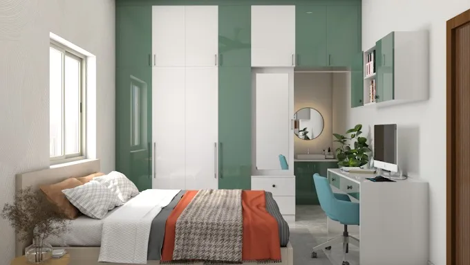 Luxury Master Bedroom with Gold-Trim Panel Headboard & Marble Backdrop Modern Bedroom Desk and Decor 