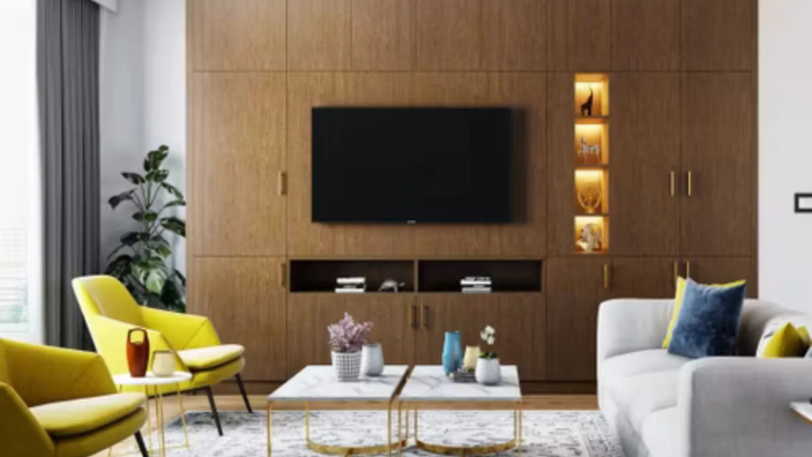 Wall-Mounted TV Unit with Wooden Slat Panel & Storage Drawer TV Unit Focused Design Desk and Decor 