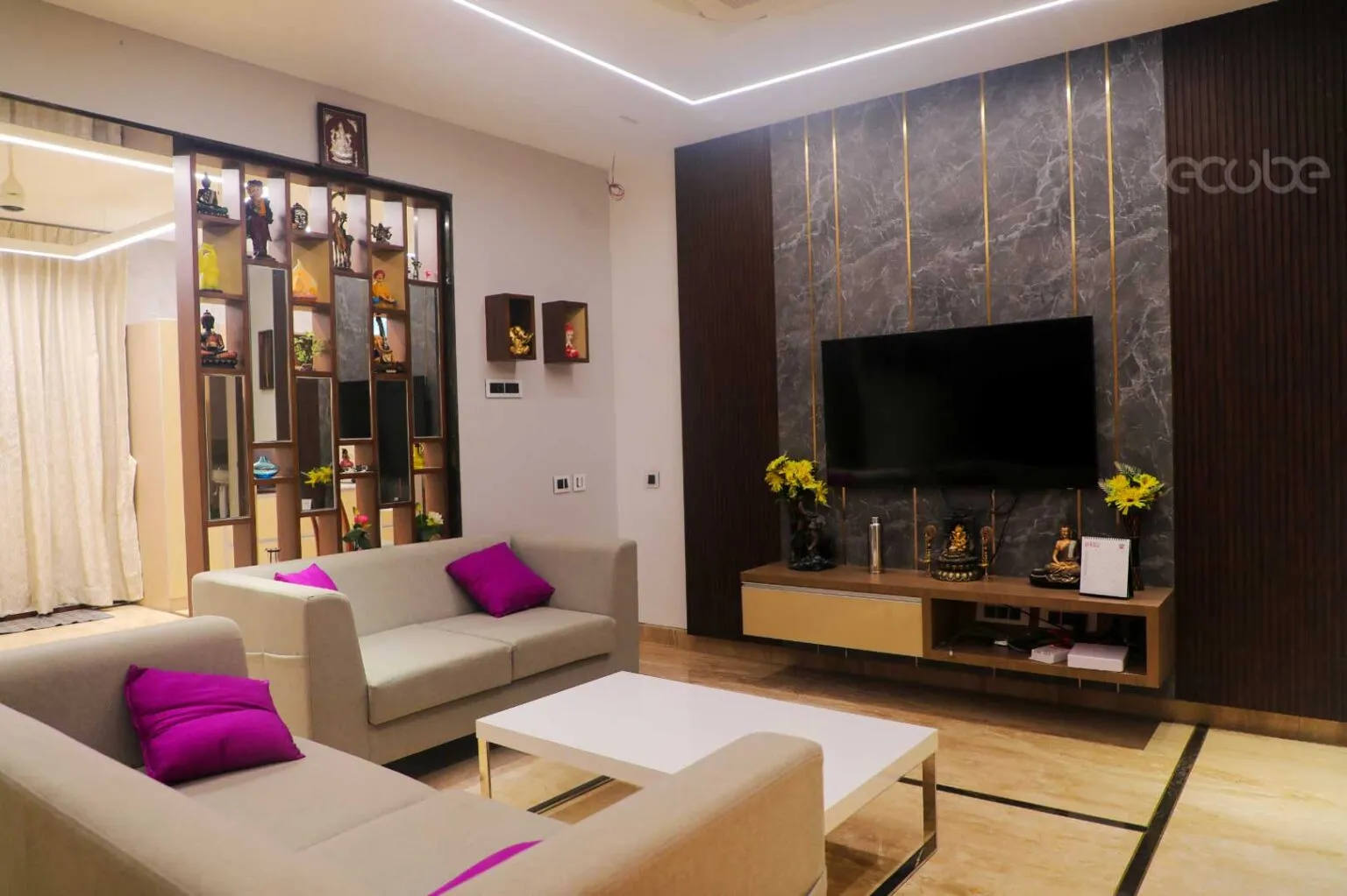Luxury Living Room Set with Marble & Gold-Strip TV Unit Modern Living Room Designs Desk and Decor 