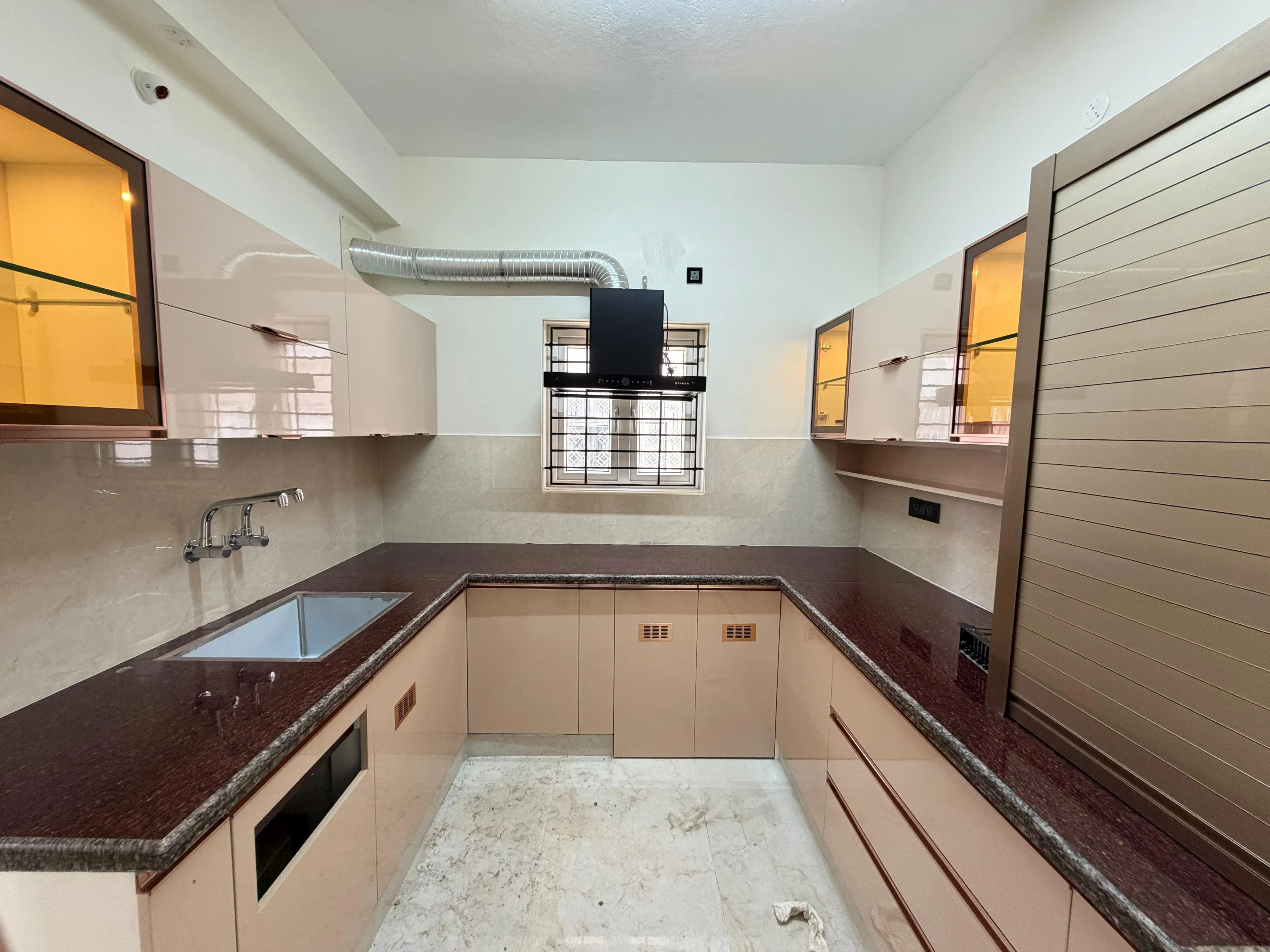 Modern U-Shaped Modular Kitchen with Roller Shutter Tile Countertops Desk and Decor 