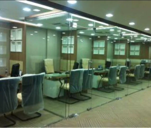 Office Cabin Row / Staff Manager Cabins Cabin-Based Office Layout Desk and Decor 