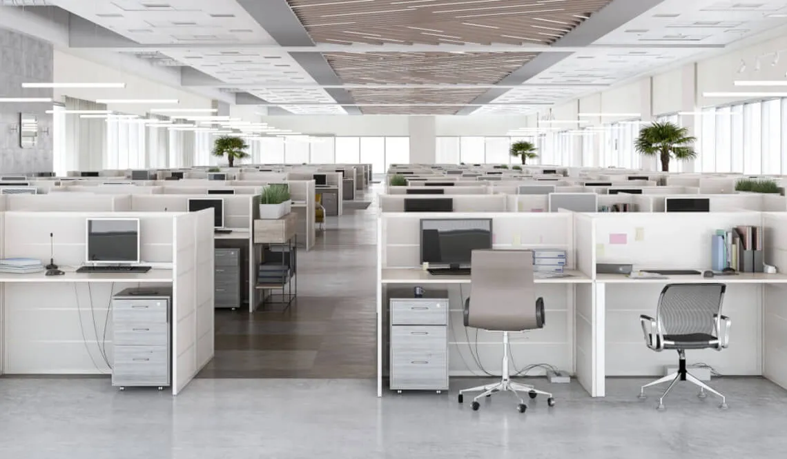 Office Partition / Cubicle Divider System Cabin-Based Office Layout Desk and Decor 