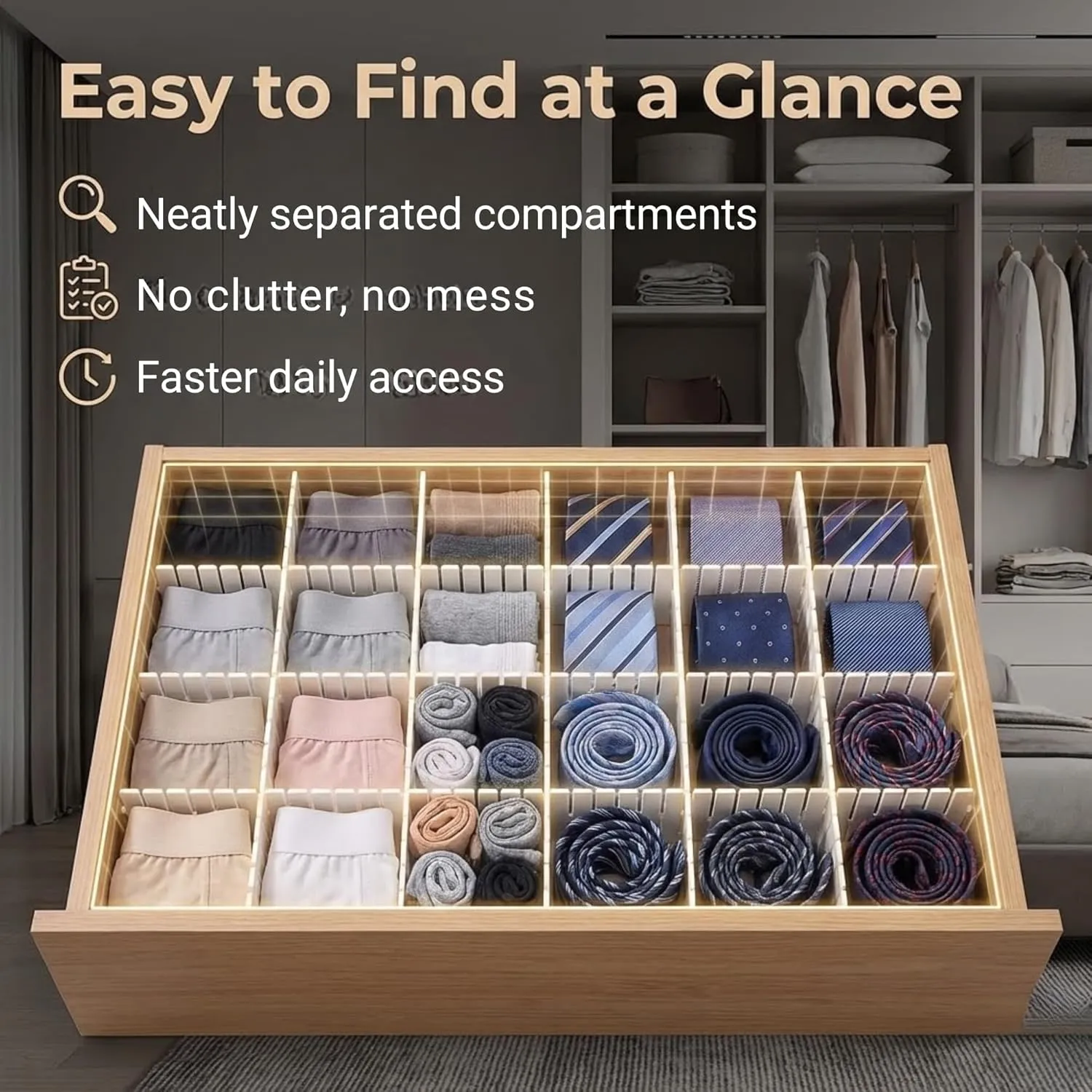 Adjustable Strips Interlocking Self Assembly Plastic Drawer Divider Storage Organizer Drawer Dividers Desk and Decor 