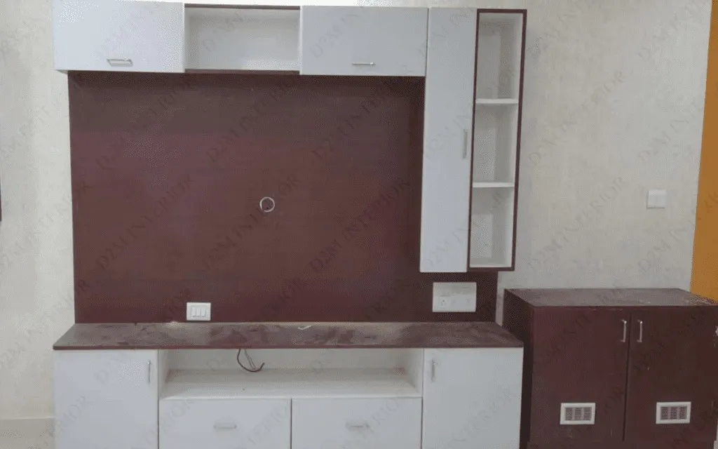 TV Feature Wall with Display Cabinet TV Unit Focused Design Desk and Decor 