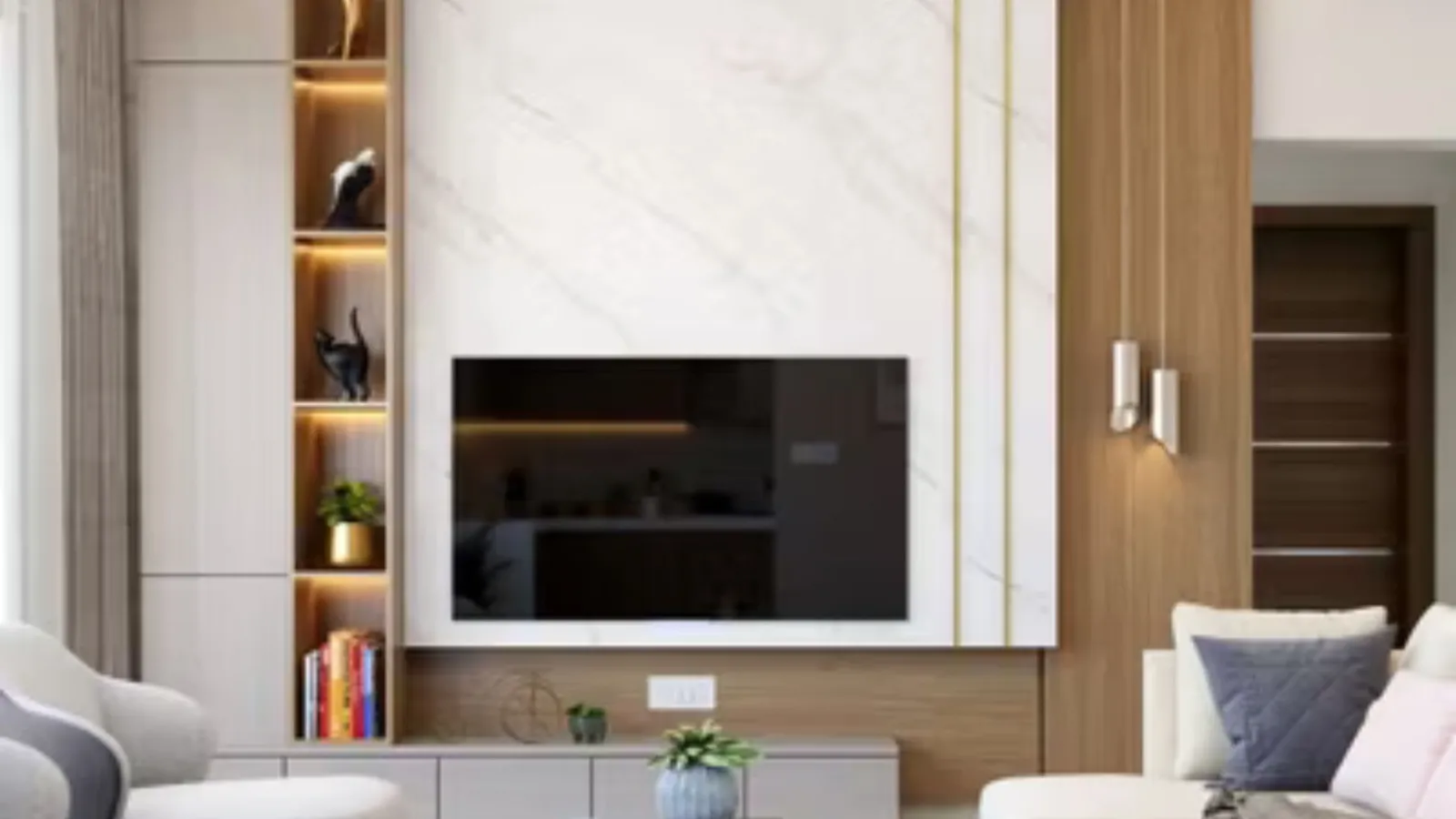 Wall-Mounted TV Unit with Wooden Slat Panel & Storage Drawer TV Unit Focused Design Desk and Decor 