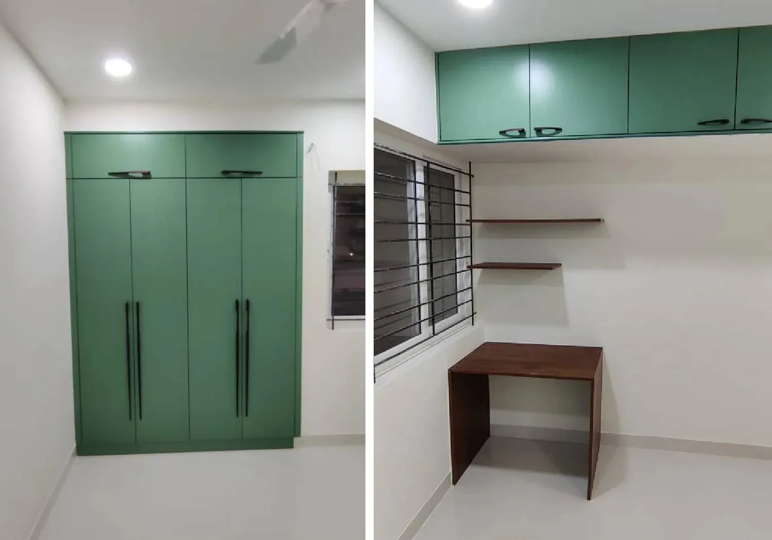 Dual-Tone Wardrobe with Wood-Grain & White Finish Loft Storage Designs Desk and Decor 
