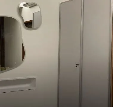 symmetric Irregular Wall Mirrors with Built-in Niche and Wardrobe Modular Wardrobe Desk and Decor 