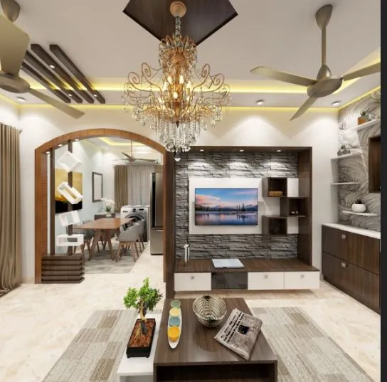 Display Unit with Backlit Grid Ceiling Modern Living Room Designs Desk and Decor 