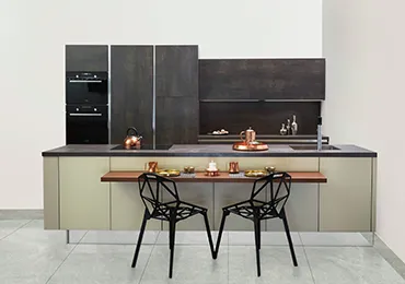 Modern Wooden Modular Kitchen with Black Countertop & Island Modular Kitchen Desk and Decor 