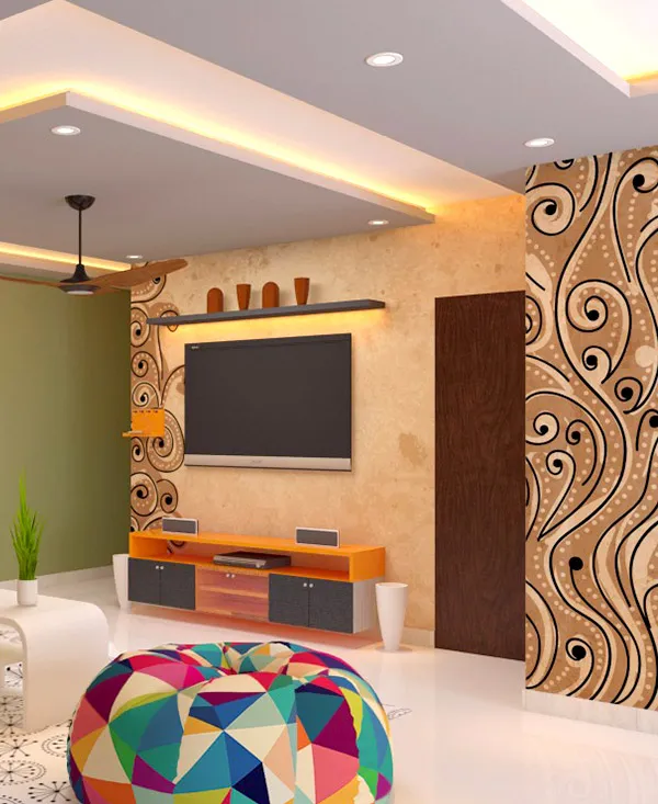 TV Unit with Integrated Pooja/Display Niche TV Unit Focused Design Desk and Decor 