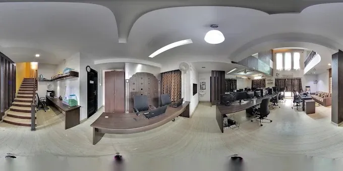 Multi-Zone Office Interior with Reception, Cabin & Workstation Area (360° View) Modern Office Designs Desk and Decor 
