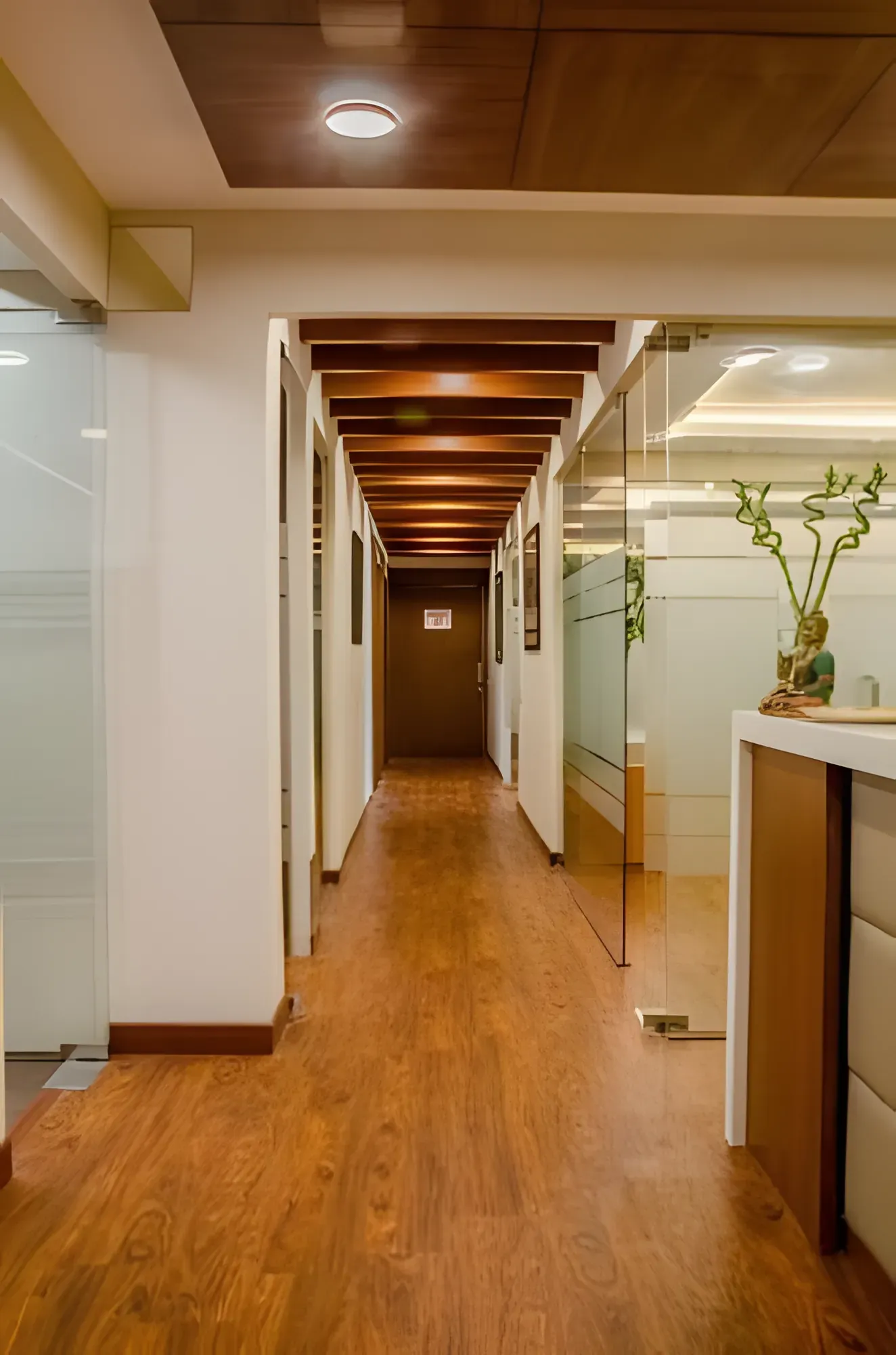 Grand Architectural Hallway & Foyer Cabin-Based Office Layout Desk and Decor 