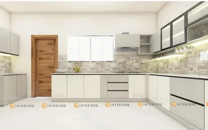U-Shaped Modular Kitchen with Wood & White Cabinetry Modular Kitchen Desk and Decor 
