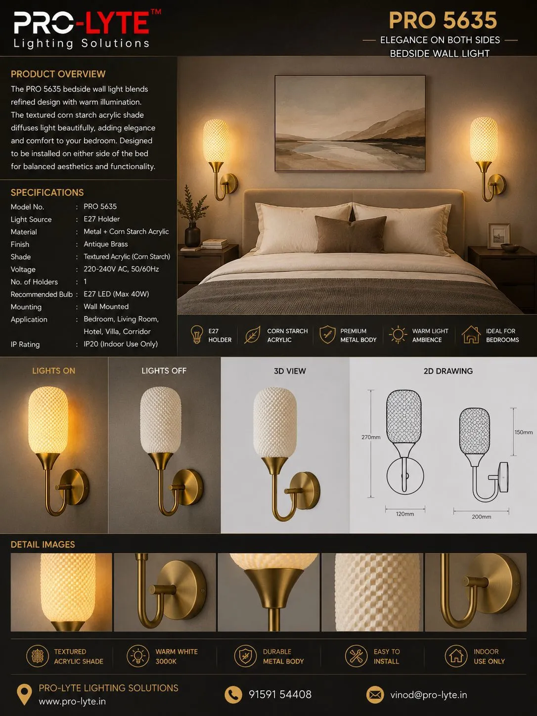 PRO 5635 Bedside Wall Lights Desk and Decor 