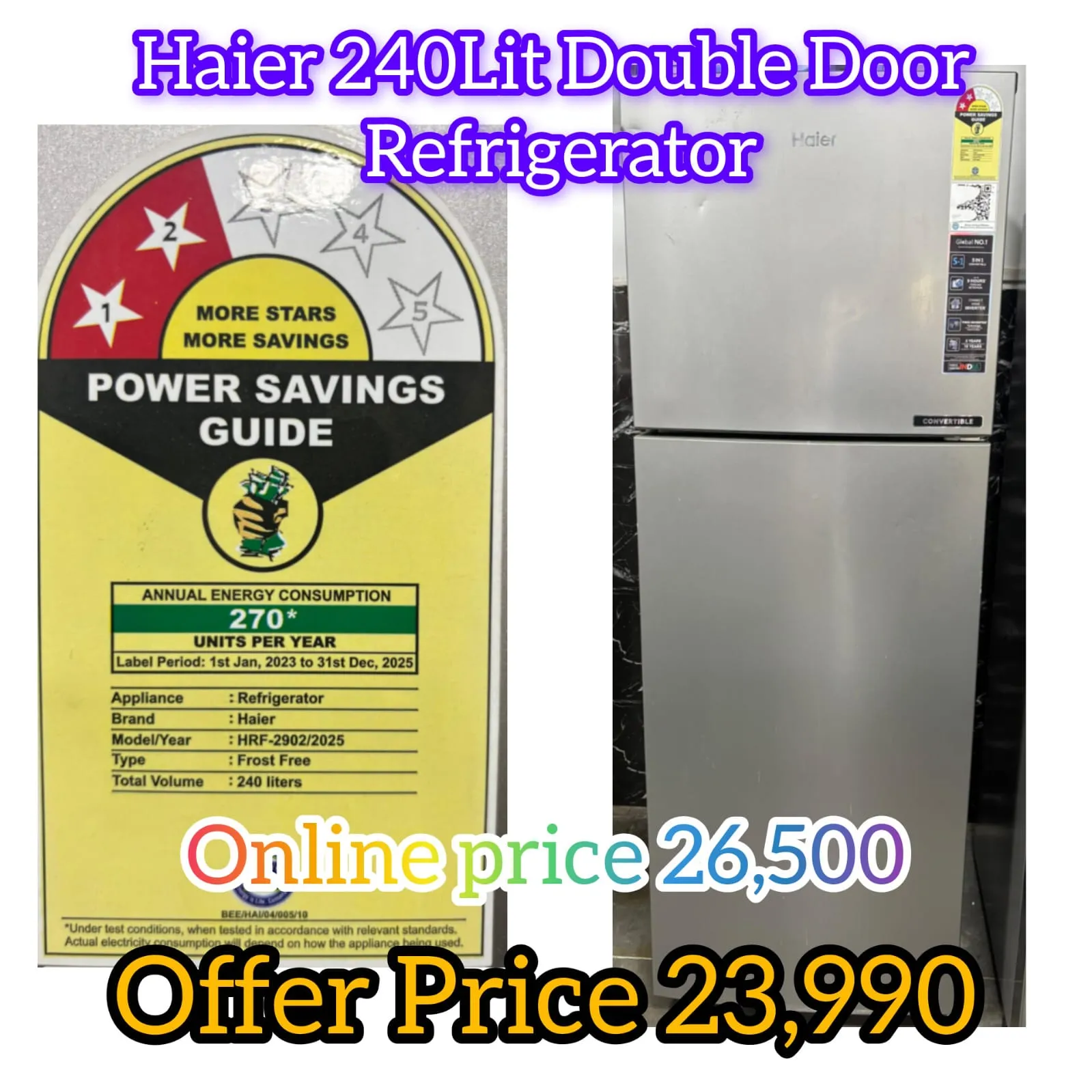 Refrigirator HAIER 240 LTR Refrigerators Desk and Decor 