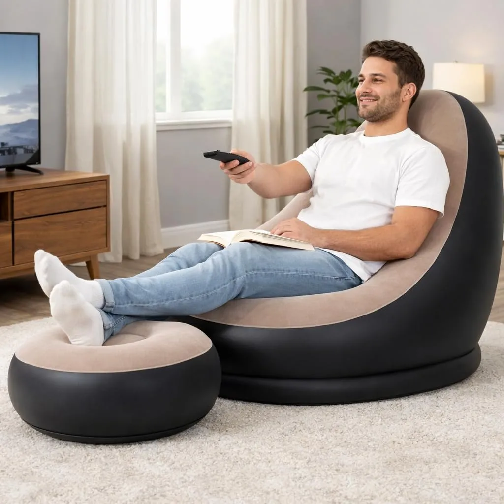Inflatable Lounge Chair for Adults with Ottoman Lounge Chairs Desk and Decor 