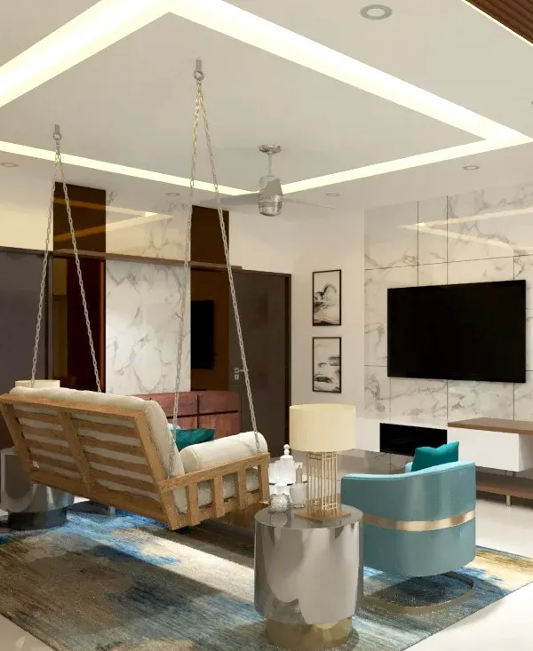 TV Unit with Integrated Pooja/Display Niche TV Unit Focused Design Desk and Decor 
