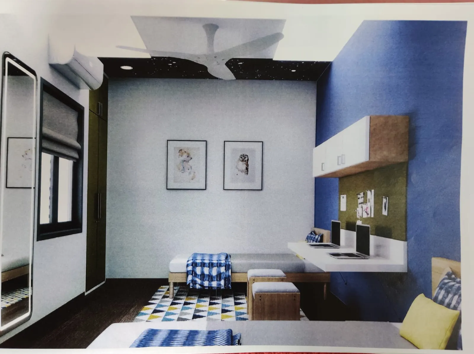Hostel Bedroom with Storage Bed & Study Unit Hostel/Dormitory Room Desk and Decor 