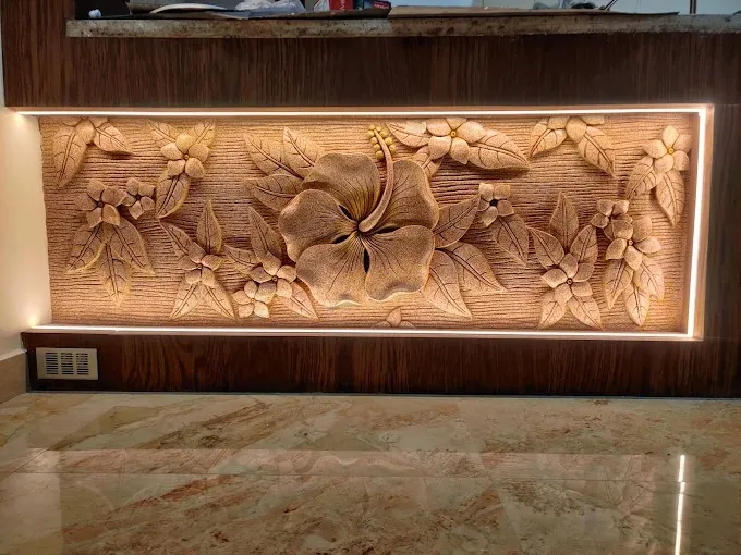 3D Carved Wooden Floral Wall Panel with Backlit LED Border Wall Paneling Desk and Decor 