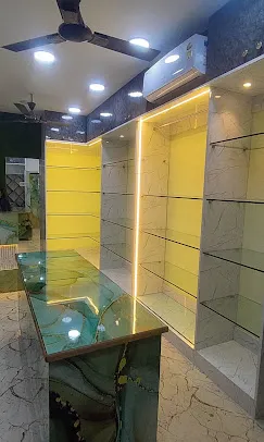 Saree Showroom Display Unit with Backlit Marble Shelving Saree/Textile Showroom Display Unit Desk and Decor 