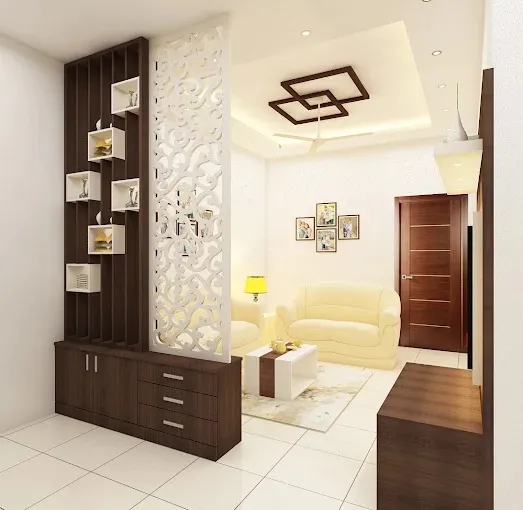 Modern TV Unit with Decorative CNC Partition & Wallpaper Backdrop Modern Living Room Designs Desk and Decor 
