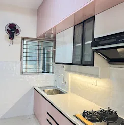 Modern Minimalist Gloss Kitchen with Quartz Countertop Modular Kitchen Desk and Decor 