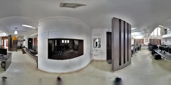 Multi-Zone Office Interior with Reception, Cabin & Workstation Area (360° View) Modern Office Designs Desk and Decor 