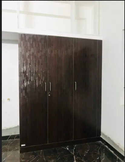 Dark Wood-Finish Wardrobe with White Interior Storage Modular Wardrobe Desk and Decor 