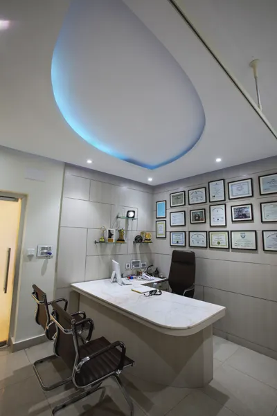 Clinic Reception & Waiting Area with Product Display Niche Healthcare Interior Design Desk and Decor 