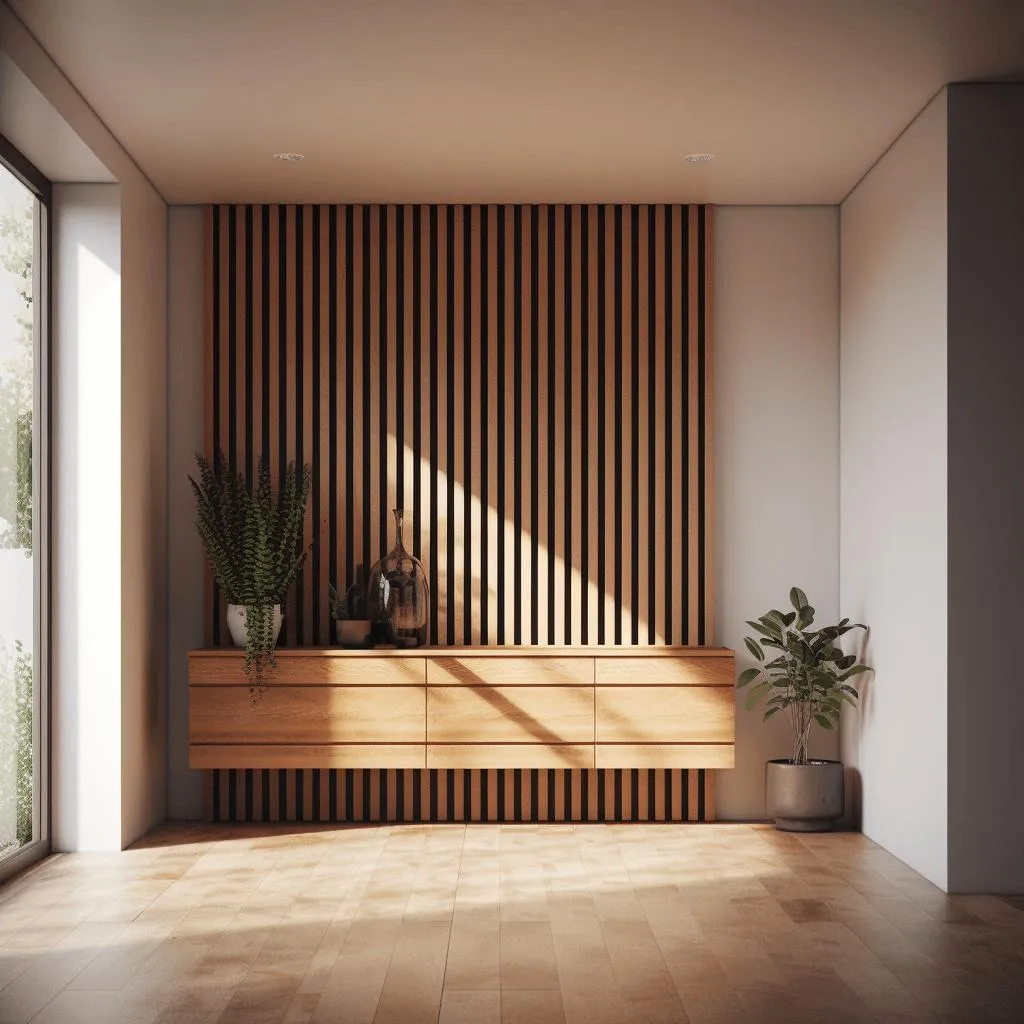 WALL PANEL with Display Cabinets Desk and Decor