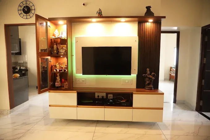 Modern Wooden TV Unit with Display Cabinet with Modern Living Room Designs at Deskanddecor